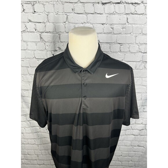 Nike Golf Dri Fit Polo Men 2XL Standard Fit Black,Gray Stripe,Logo 100%Polyester - Picture 1 of 6